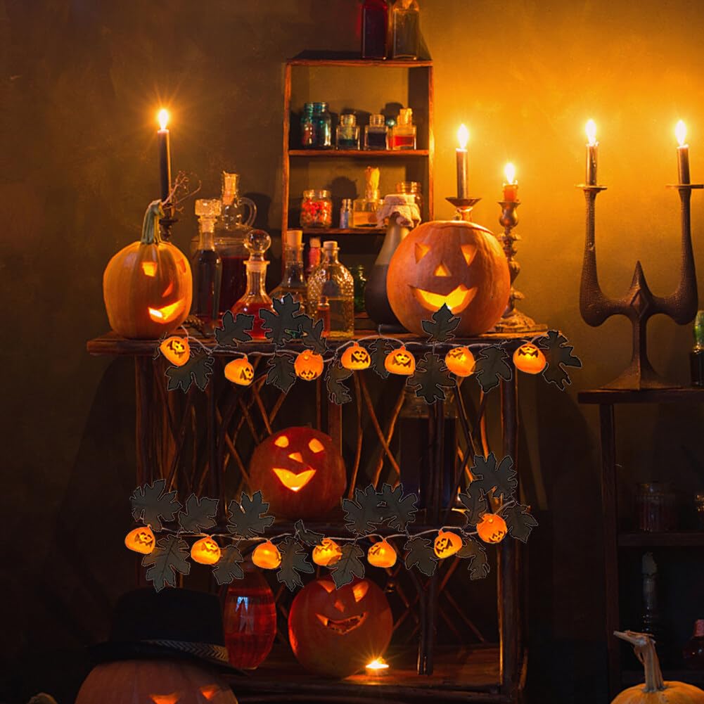 Guirlande Lumineuse Halloween Automne 3M – 20 LED Feuilles D’érable, Citrouilles, Glands, à Piles