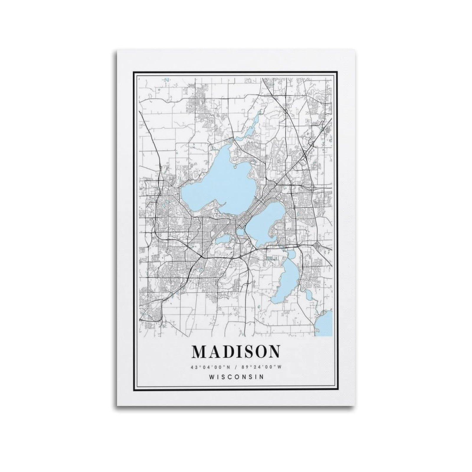 xiaoxiaoshen Madison Wisconsin Map Canvas Poster Wall Art Prints Room Aesthetic Murals Bedroom And Living Decorations 24x36inch(60x90cm)
