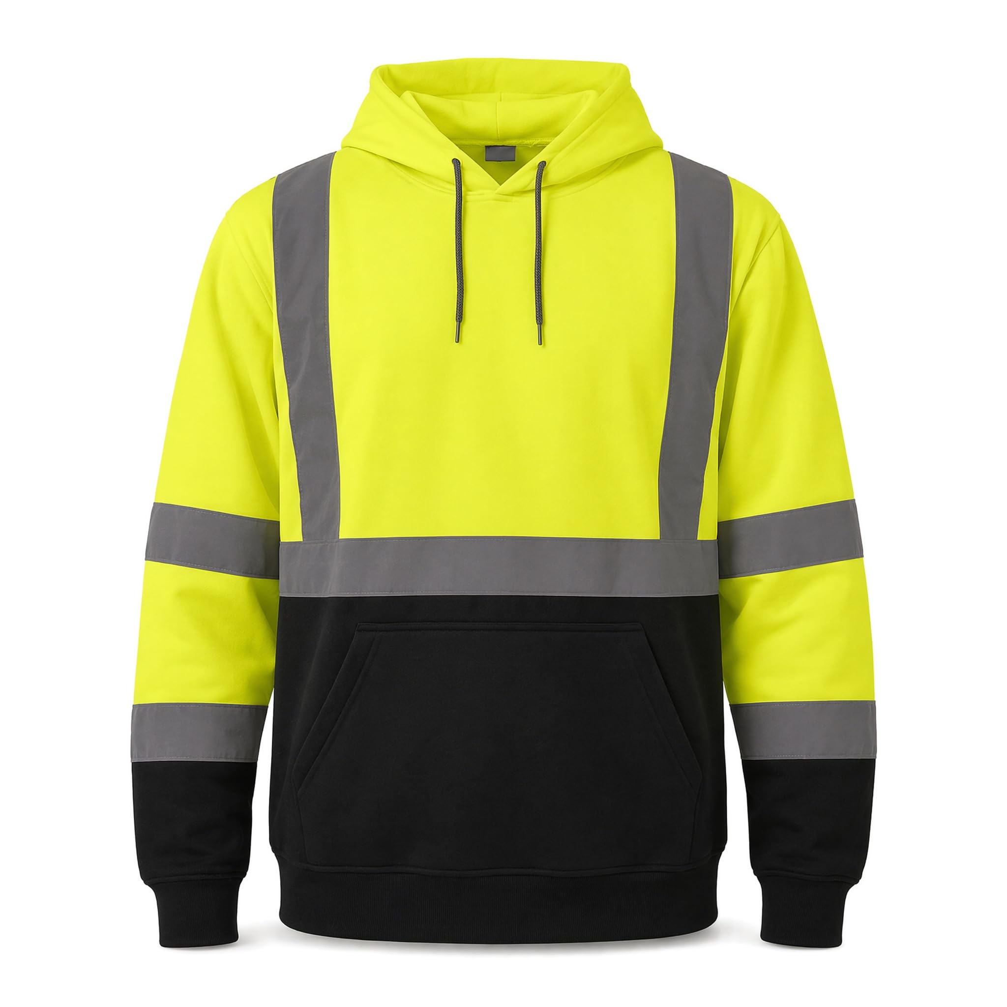 SRsafety Hi Vis Safety Hoodie Fleece Reflective Class 3 Sweatshirt | Hi Vis Pullover Hoodie Black Bottom Utility Pockets & Drawstring Hood
