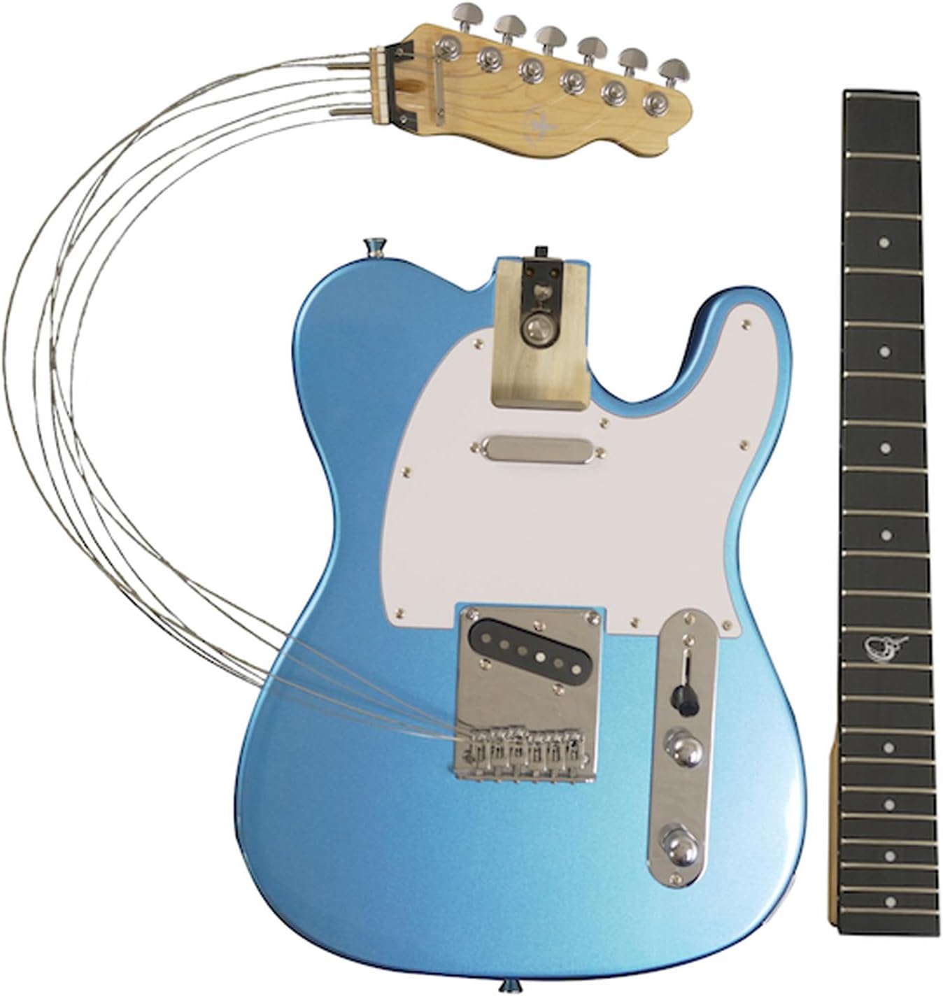 Journey Instruments OT990BL Overhead Electric Texan Travel Guitar - Folding 25.5" Full-Size T-Style Guitar with Patented Detachable Neck System and Carry-On Backpack Case (Lake Belton Blue)