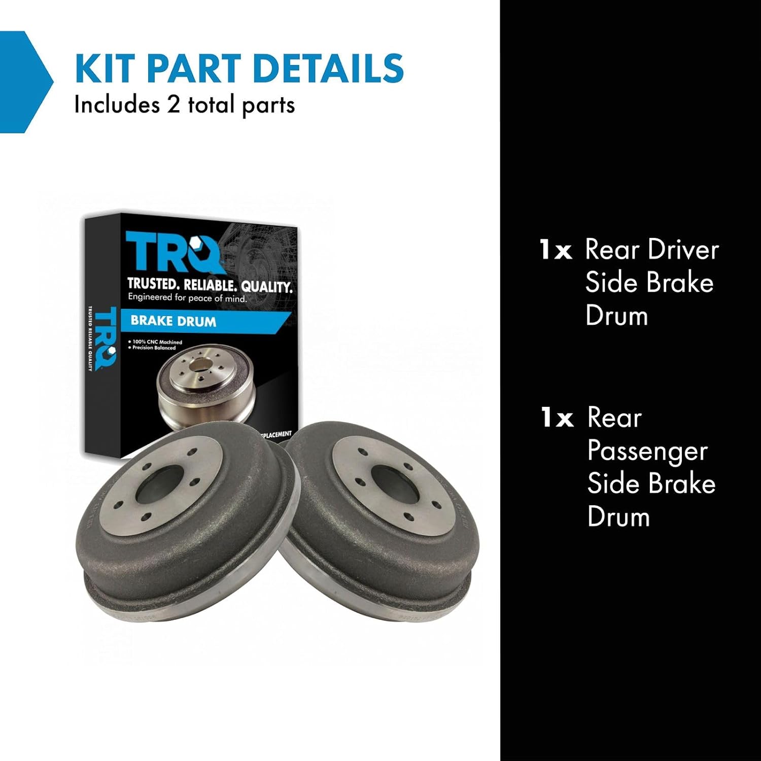 TRQ Rear Brake Drum LH RH Kit Pair Set of 2 for Ford Transit Connect