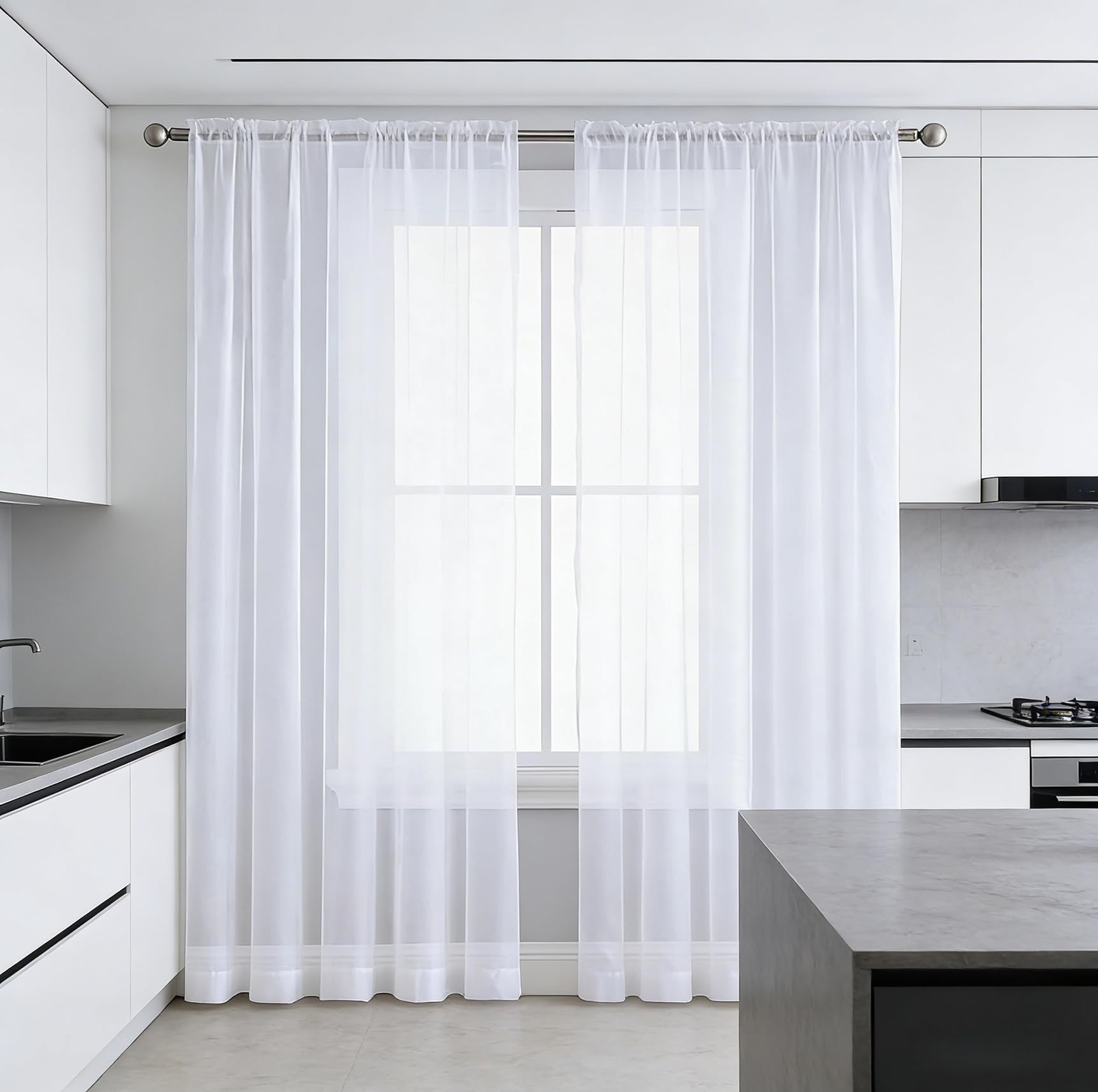 Visillos blancos de 55 x 205 cm, cortinas translúcidas monocolor fáciles de limpiar para salón