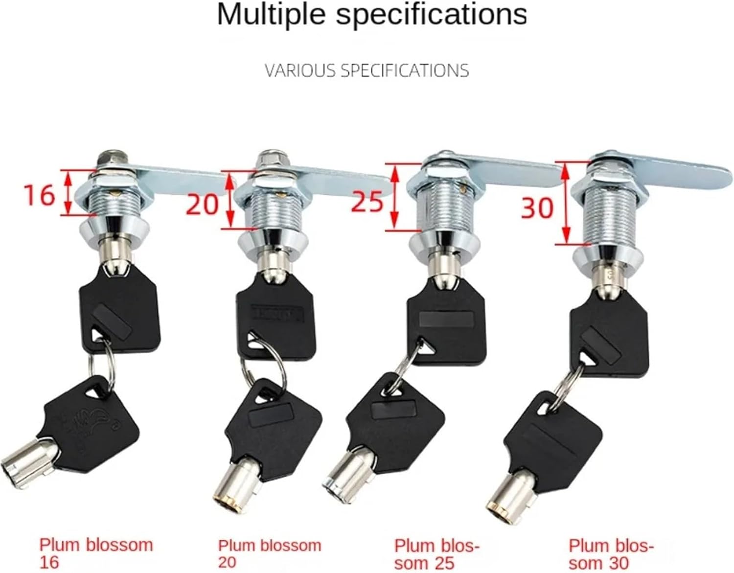 Cylinder Mechanical Tongue Lock 16/20/25/30mm with 2 Plum Blossom Keys 1Pcs(20mm Key Single Open)