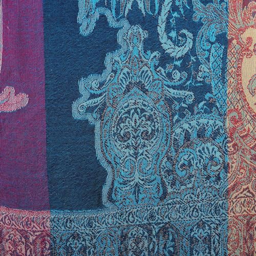 NOVICA Artisan Handmade Jamawar Wool Shawl Woven Fringed Blue Purple Yellow Accessories Multicolor India Floral Leaf Tree 'Regal Splendor'3