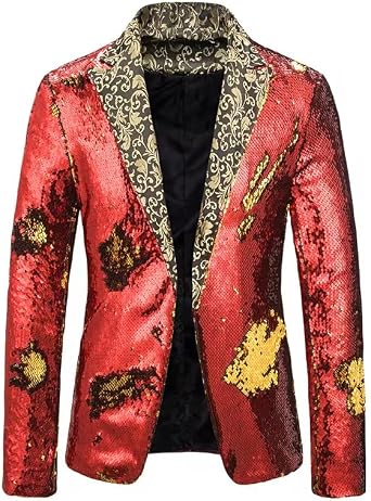 Men Two-Colour Sequin Suit Stage Performance Jacket Nightclub Bar DJ Singer Host Jacquard Spliced Blazer Coats