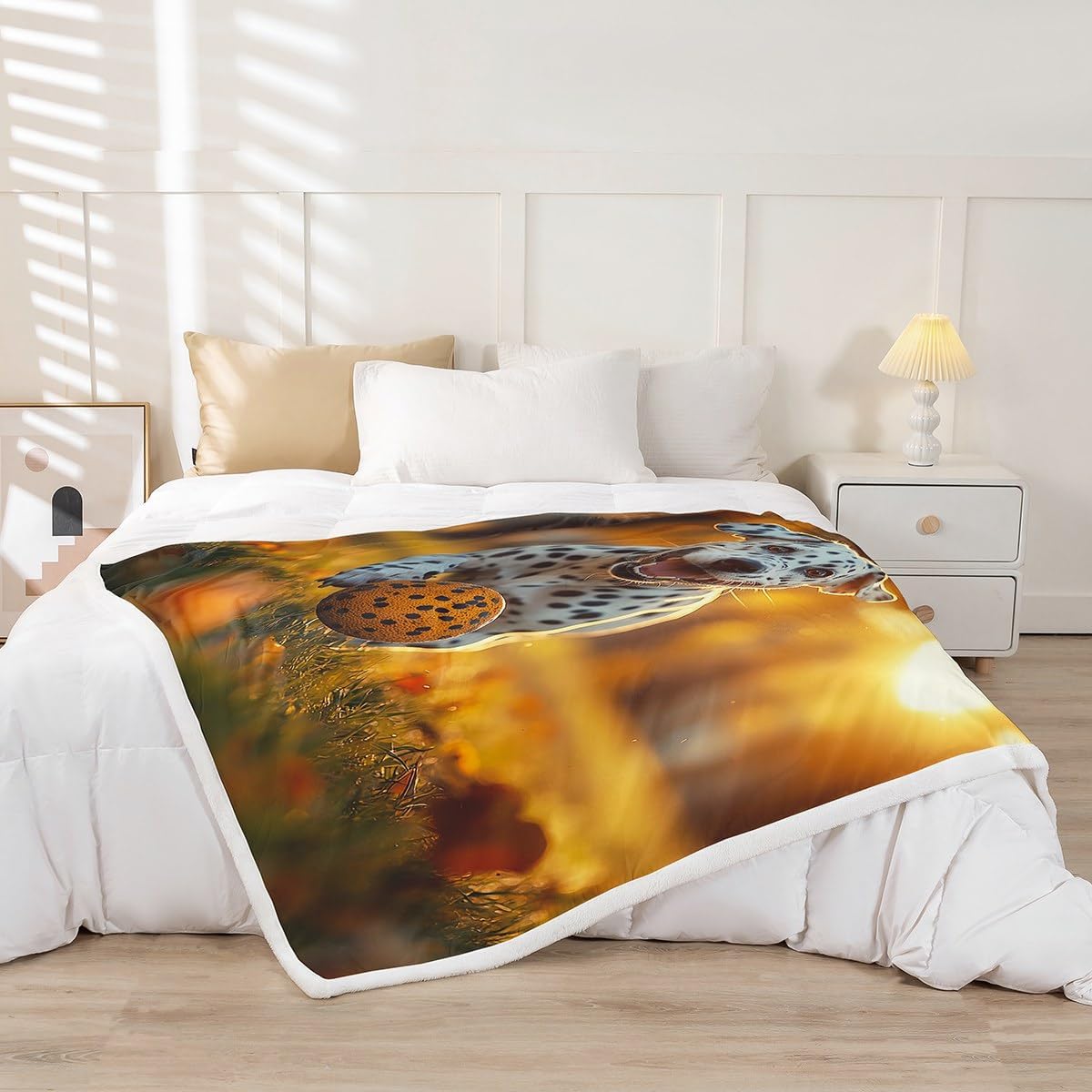 Erosebridal Cute Dog Queen 90"X90" Fleece Blankets for Kids Boys Girls Bed,Dalmatian Dog Throw Blanket Pet Puppy Sherpa Blanket Lovely Animal Plush Bed Blanket