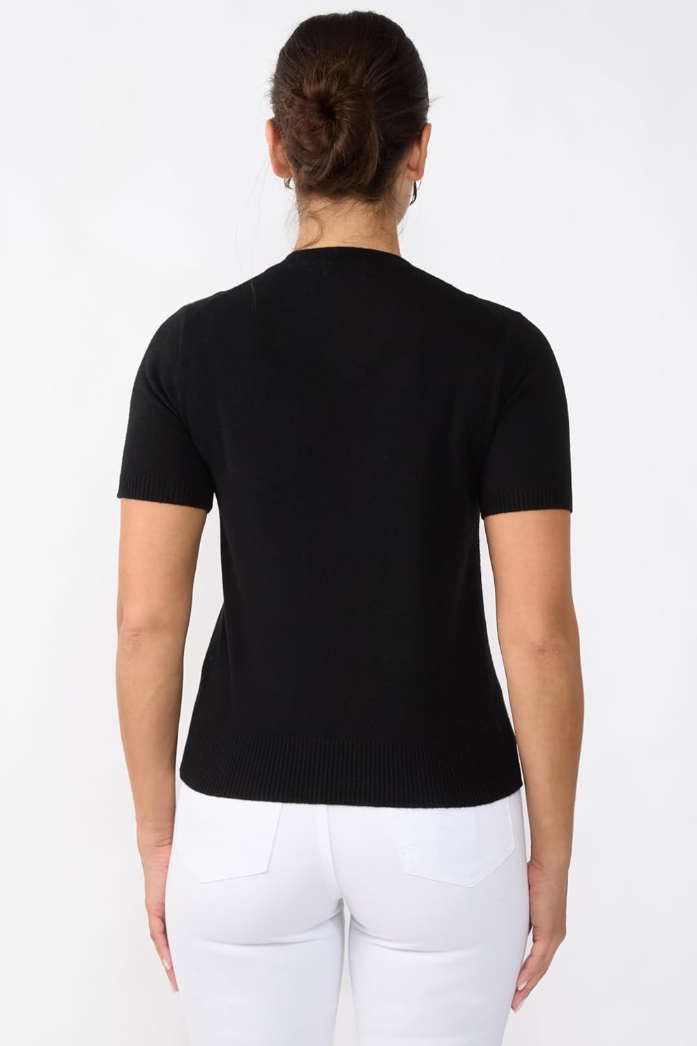 JENNIE LIU Womens 100% Cashmere Crewneck Short Sleeve Sweater - Image 3