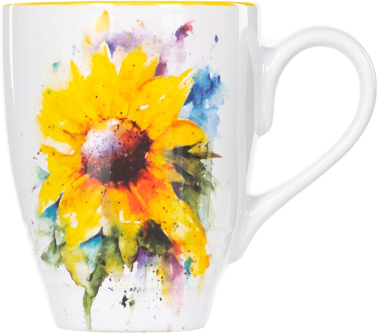 DEMDACO Dean Crouser Sunflower Watercolor Yellow On White 16 Ounce Glossy Stoneware Mug With Handle