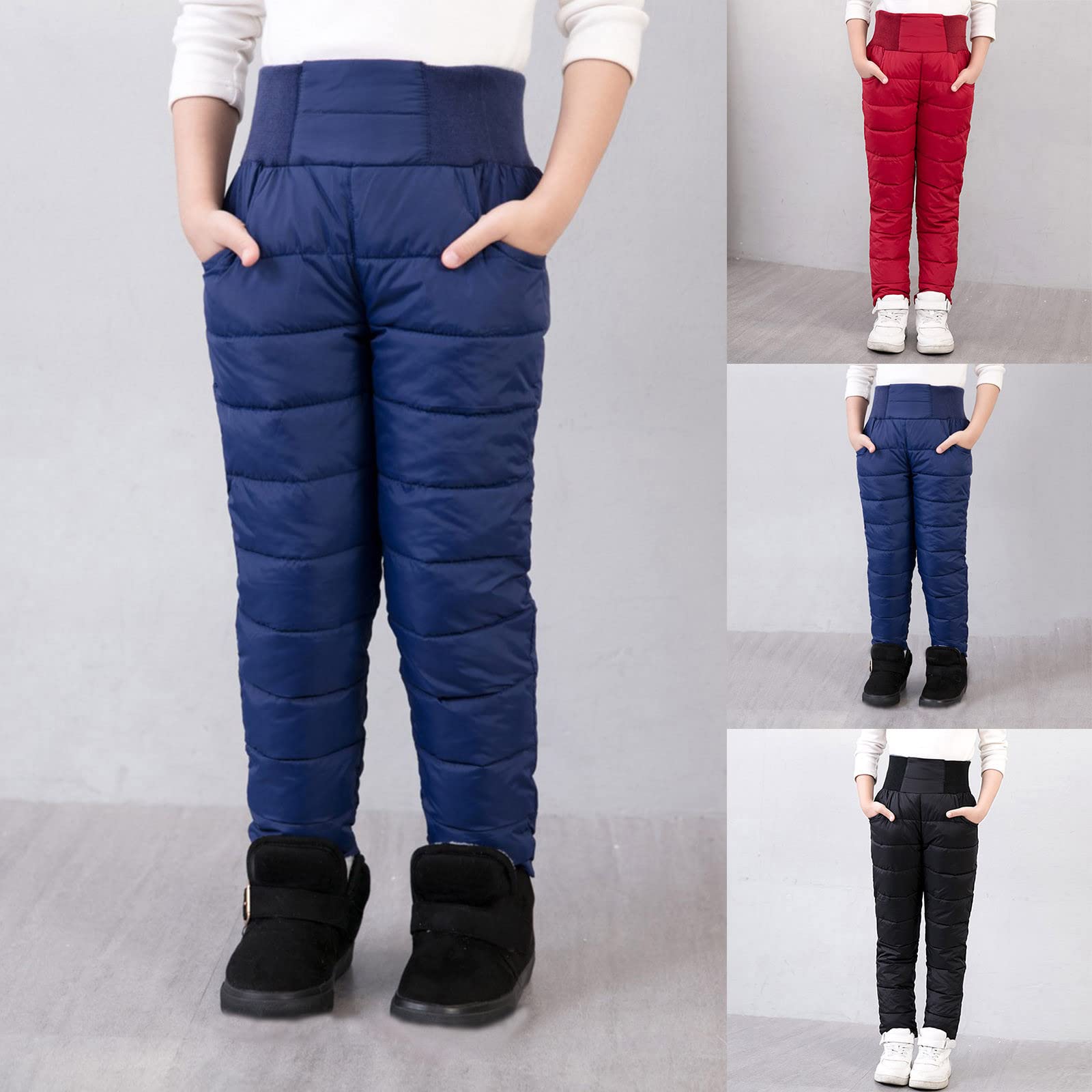 Generisch Pantalones de plumón para niños y niñas, pantalones de invierno, resistentes al viento, pantalones térmicos de invierno, ligeros, cálidos, para exteriores, 2-10 años