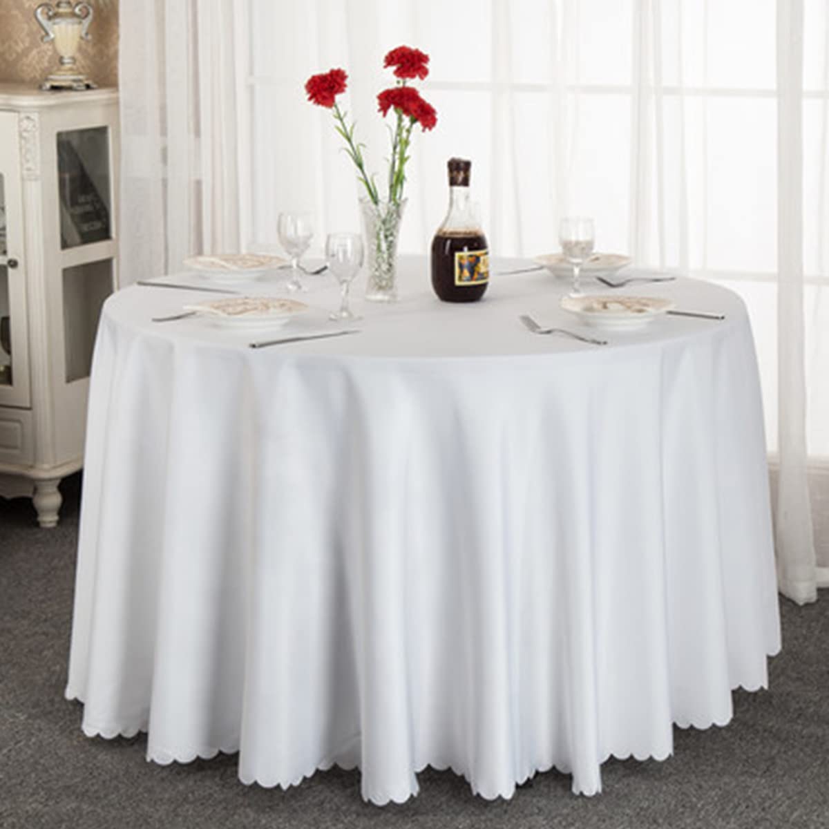 Tovaglia rotonda per interni ed esterni, antimacchia, impermeabile, ideale per cene, picnic, eventi, 160 x 160 cm, colore: azzurro acqua
