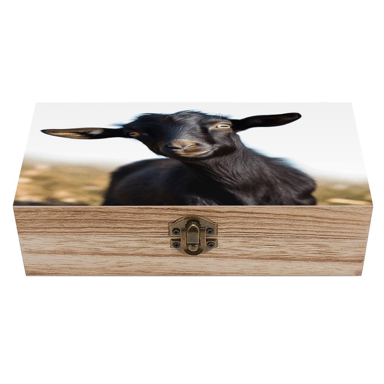 MUSM Cute Black Goat Animal Wooden Storage Box Vintage Wood Box with Lid Exquisite Crafts DIY Wood Gift Boxes Fashion Jewelry Boxes Art Stash Keepsake Storage Case Large Jewelry Case
