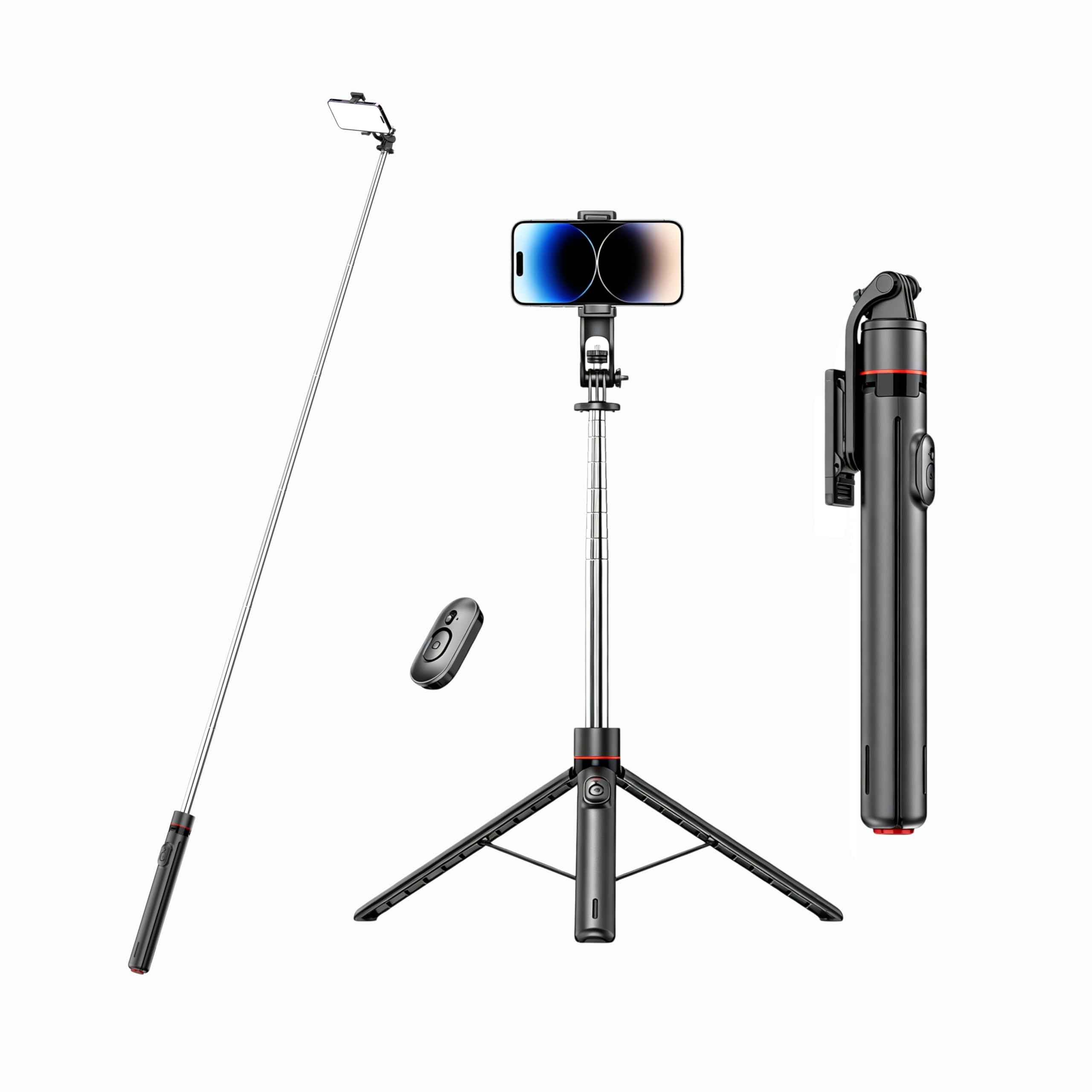 TT02 - Trípode extensible para selfie de 70 pulgadas con control remoto magnético, soporte de viaje alto para iPhone Android, trípode portátil para cámara, vlog, grabación de video