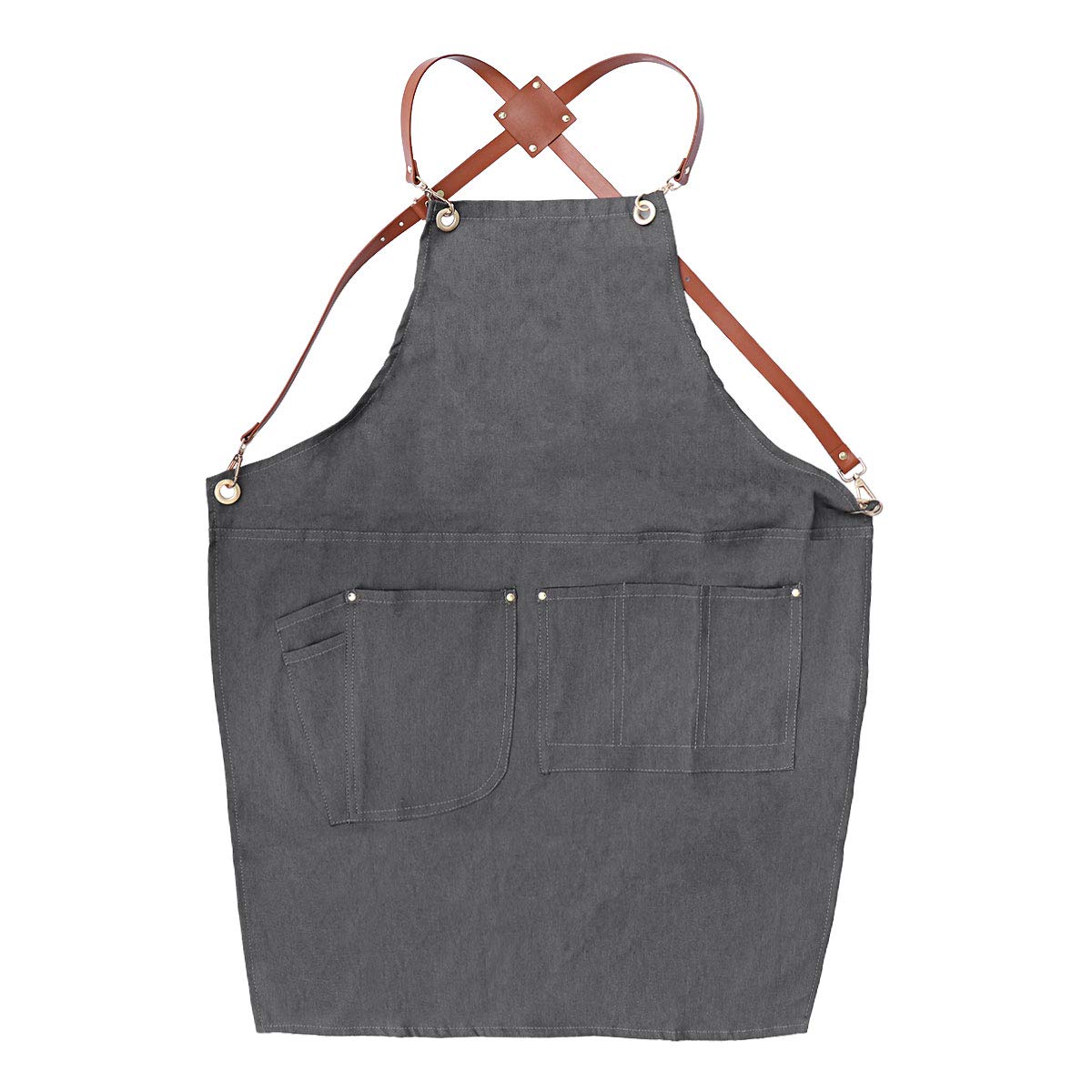 GALPADA Grembiule da Lavoro Regolabile in Denim Grigio con Tasche | 1 Pezzo, Spessore Rinforzato, Fascia Collo Confortevole, per Laboratorio e Caffè