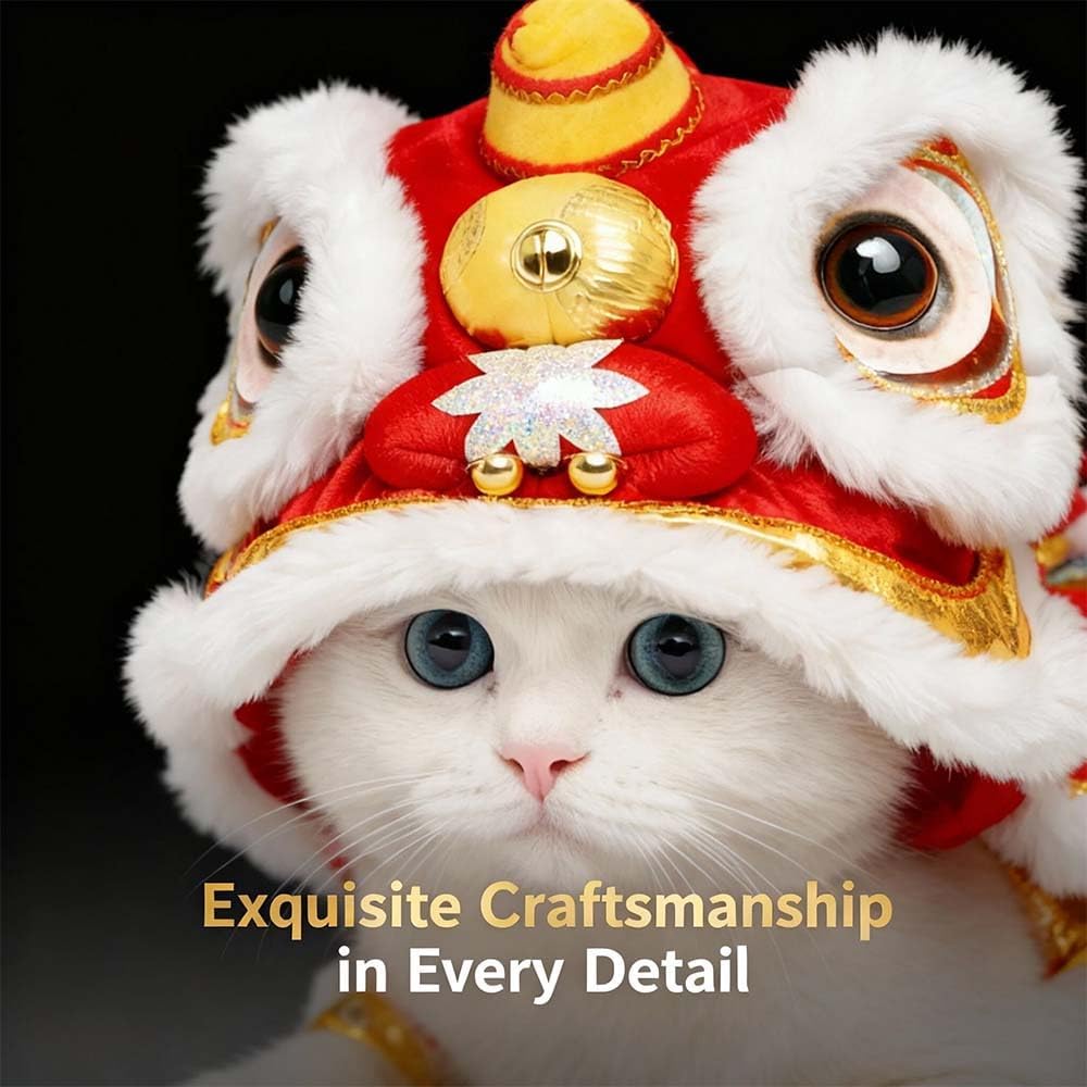 Chinese Lion Dance Dog Costume, Chinese New Year Dog Outfit, Spring Festival Pet Clothes Hoodie Coat (White,Large)