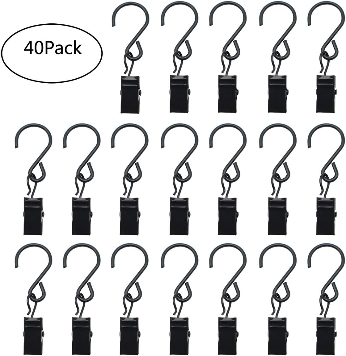 40 Pack Stainless Steel Hook, Outdoor Light Hook, Curtain Hook, Photo Hook, Home Hook (Black)
