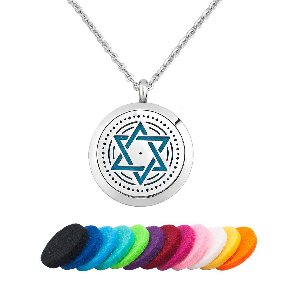 Messianic Judaism Star of David Essential Oil Diffuser Perfume Necklace Aromatherapy Locket Pendant Stainless Steel Refill Pads