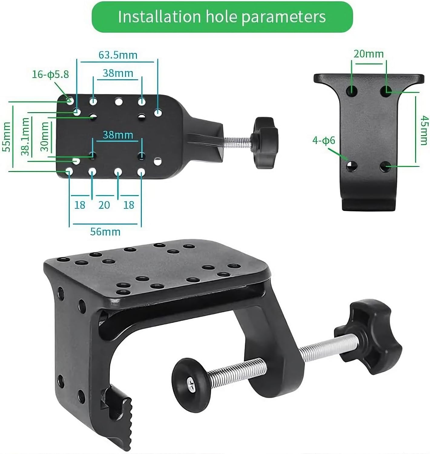 Strg C-Clamp Mount with 1" B Size Ball Round Base and Diamond Base, Aluminum Clamp Boat Mount C Claw Holder Compatible with 1" B Size Ball Double Socket Arm for Phone GoPro GPS Mounting and More