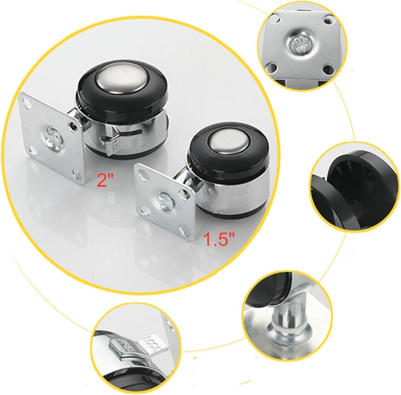 Furniture Castors Office Chair Wheels,5X Office Chair Swivel Caster Wheel Swivel Chair Castor,Metal Top Plate Casters Wheels,Replacement Castor Wheels for Small Sofa Furniture,for Hard Floors