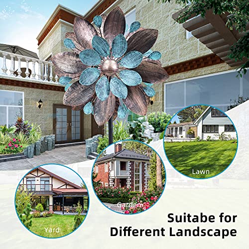 Houseat Lotus Flower Wind Spinner Large Outdoor Metal,Two-Way Wind Sculpture, 360 Degrees Swivel Kinetic Windmill Yard Art Decor For Patio, Lawn & Garden 73.5 * 19 Inches #TOP3