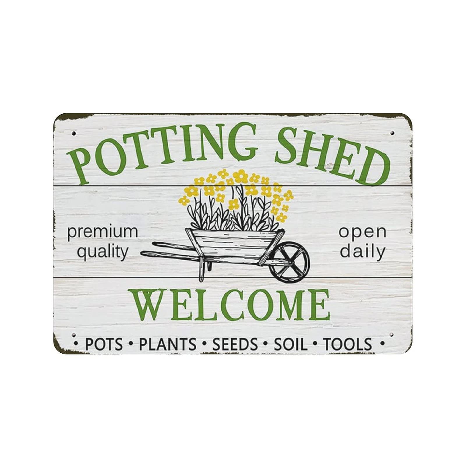 Potting Shed Welcome Pots Plants Flower Shop Metal Signs, Fun Poster For Bar Kitchen Cafe Farmhouse Wall Decor 12x8 Inch