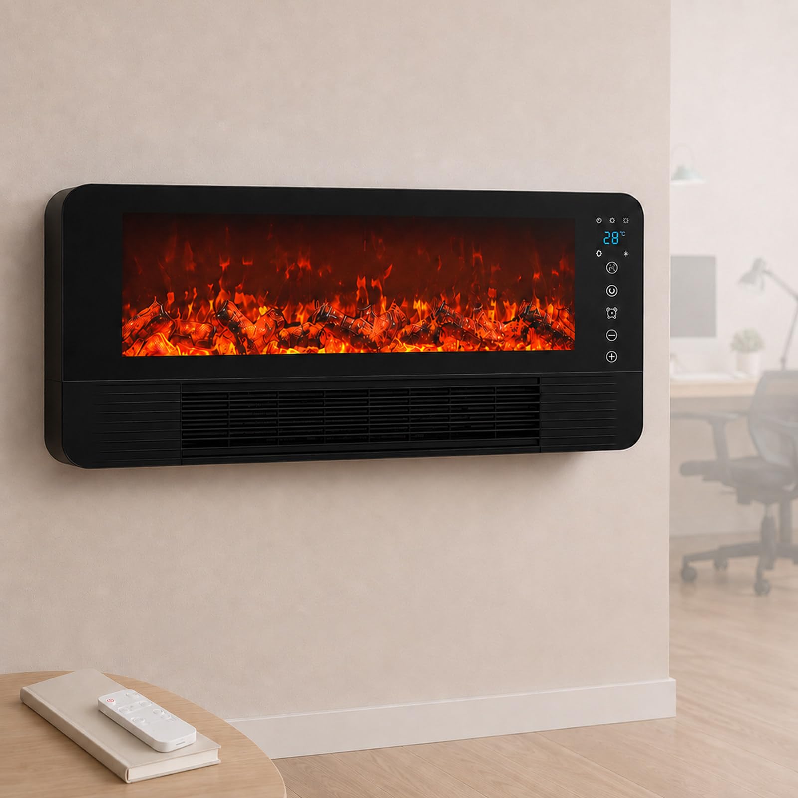 Calefactor eléctrico de Pared para salón, Efecto Llama 3D