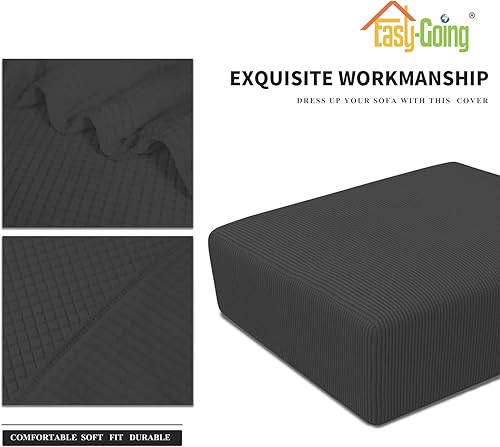 Vista 115 de Easy-Going - Funda elástica para taburete otomano, funda protectora para muebles, funda rectangular con parte inferior elástica Beige