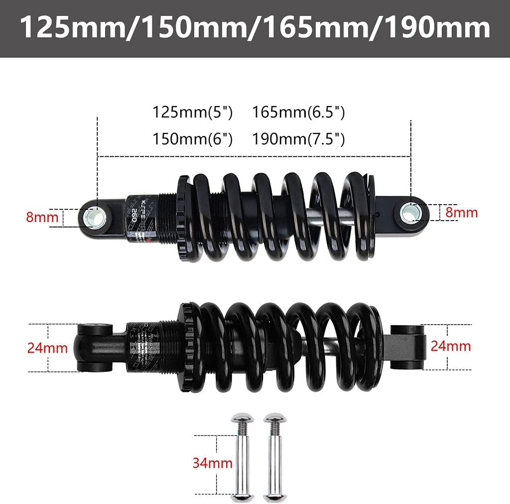 Mountain Bike Rear Shock Absorber 125/150/165/190mm Coil Spring Suspension with Bushing and Screw 150Lbs to 2000Lbs (Color : 165mm, Size : 450 Lbs)