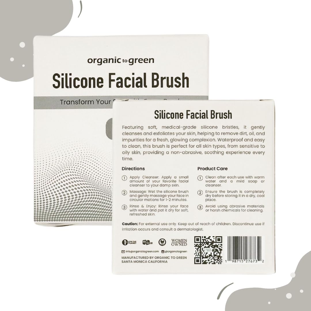 Organic to Green - Silicone Facial Brush (Gray) Antimicrobial Silicone Face Scrubber, Gentle Face Exfoliator for Sensitive Skin, Eco Friendly Facial Cleansing Brush (Gray)