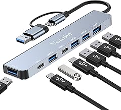 Vonxite USB C Hub, 7 in 1 USB Hub Multiport Adapter with 2*USB Type C Data Ports, USB 3.0 & 4*USB 2.0, Type C Docking Station, USB C Adapter for MacBook, Windows, Laptops, PS5/PS4/Tablet