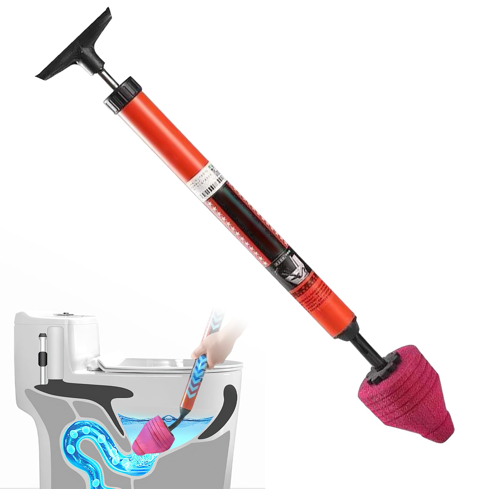 Eznaobo Red Toilet Unblocker,New Toilet Plunger,Drain Plungers For Unblocking, High Pressure Toilet Plunger Set,Upgraded Toilet Plungers Sink Plunger For Unblocking Bathtub Shower Floor Drain Pipe Clog ﻿ (Red)
