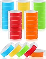 BEVTEE 500 Pack Paper Wristbands for Events - Waterproof Tamper-Proof Colored VIP Bands (Red, Yellow, Orange, Neon Green, Blue)