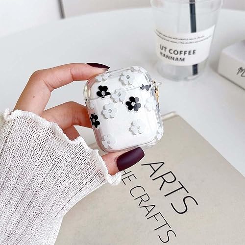 Miniatura 7 de Faneiy Funda protectora para AirPods de 3 generación con llavero, bonita funda protectora para auriculares con flores negras y flores, TPU suave y