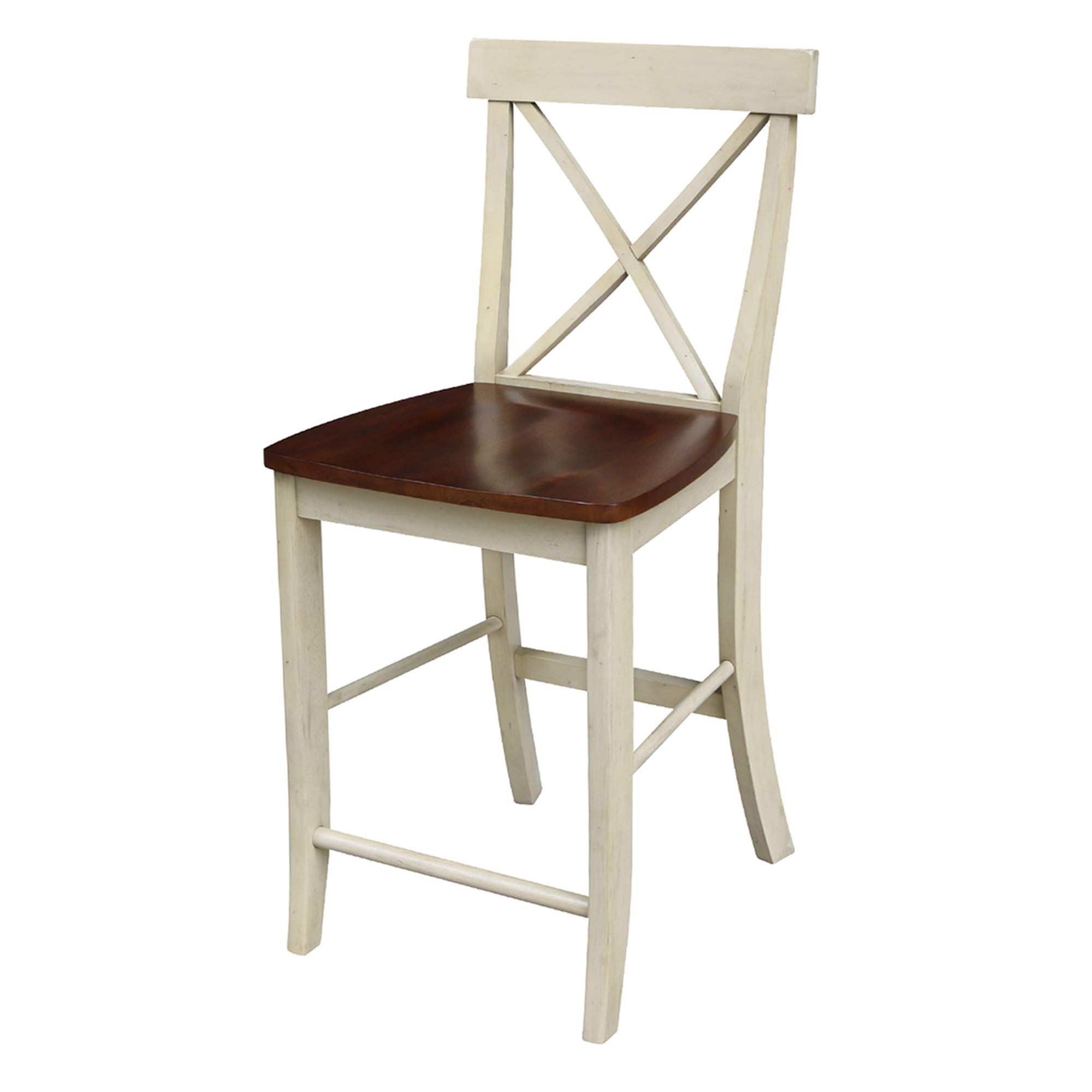 International Concepts X Back Stool Barstool, 24 inch, Antiqued Almond/Espresso