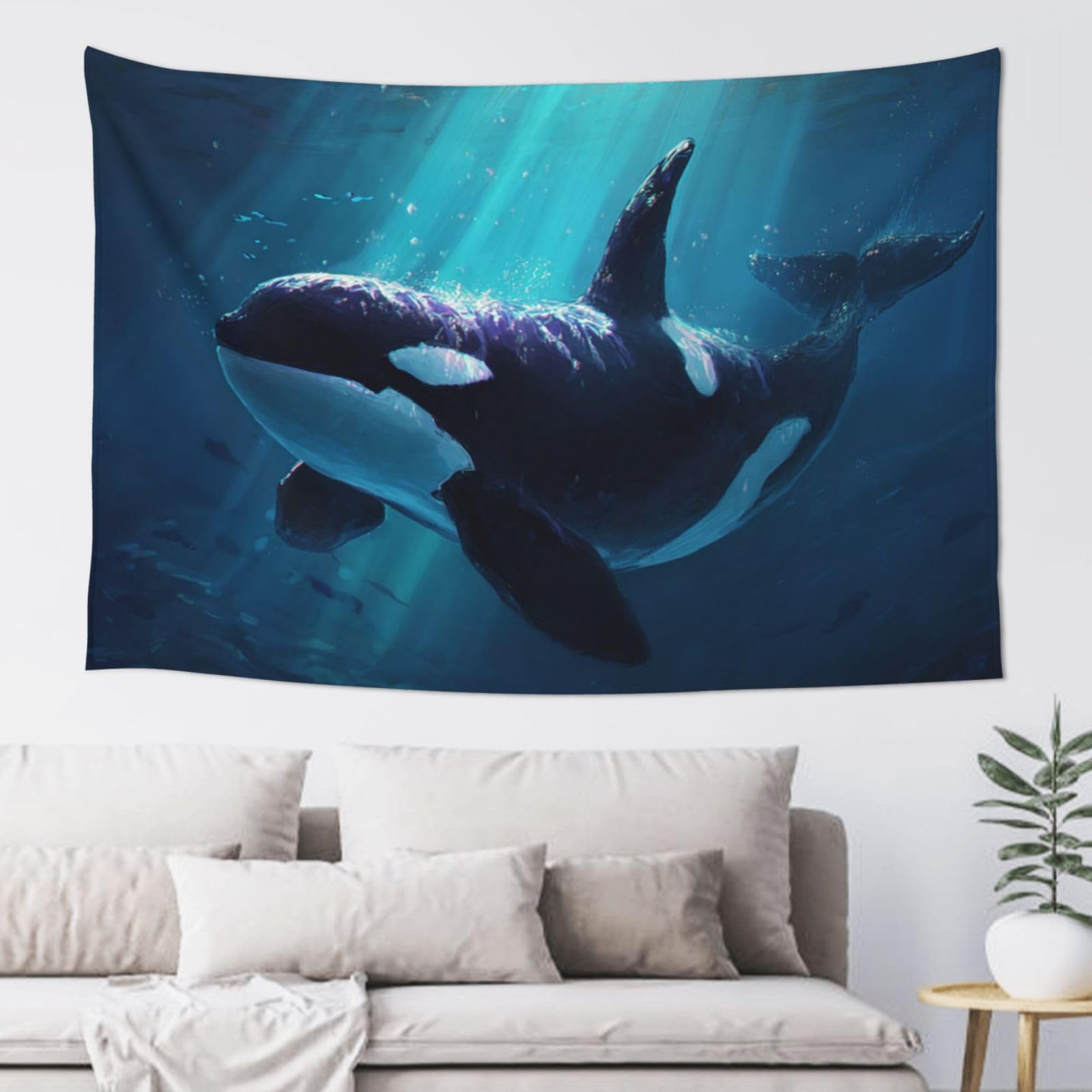 QLDETUPWLX Tapestry 152x102 cm Wall Hanging for Living Room Orca Killer Whale Tapestries Home Decor Soft Aesthetic Tapestries Hanging Decor Blanket Wall Tapestry for Bedroom Dorm Indoor Outdoor