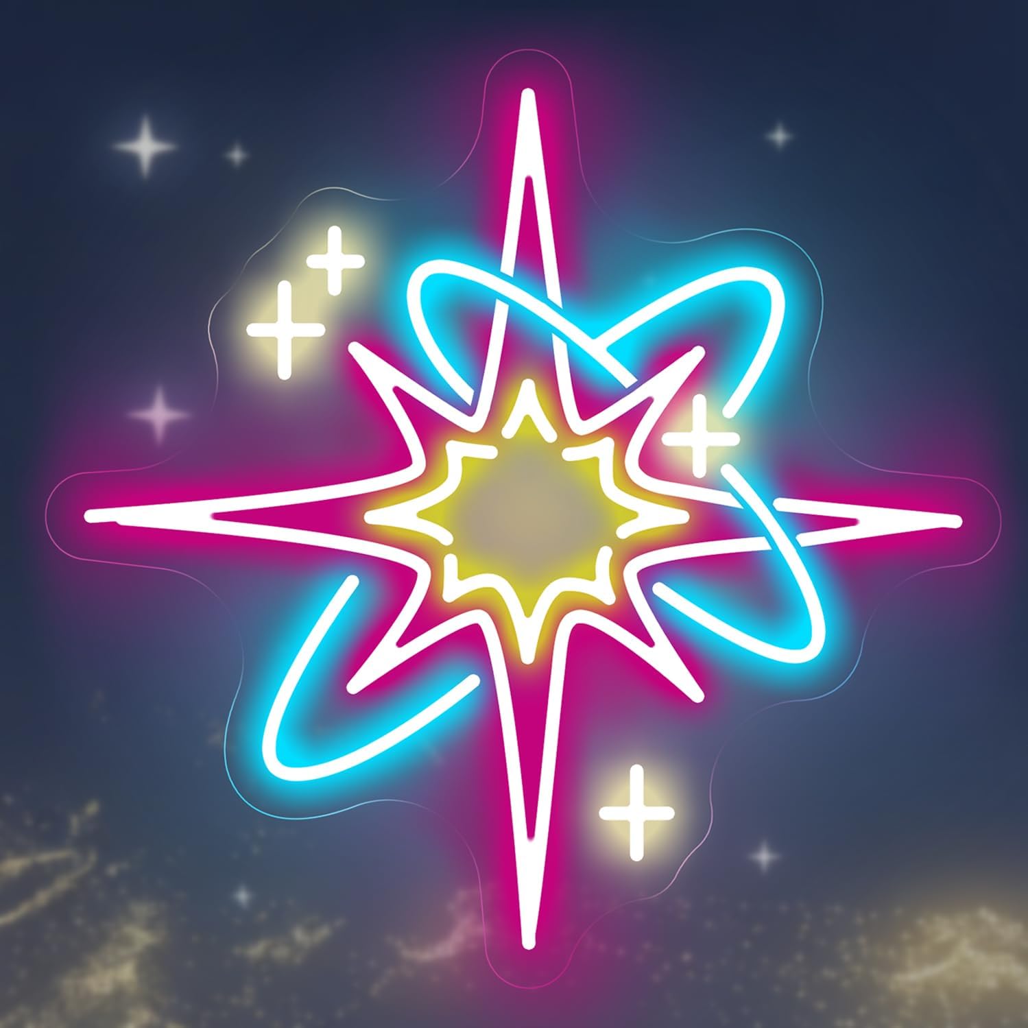 Starburst Neon Sign for Wall Decor, Dimmable LED Neon Light for Bedroom & Living Room, Aesthetic Room Decor Light Up Sign for Home, Mid Century Modern Wall Art 13.4"x13.2"