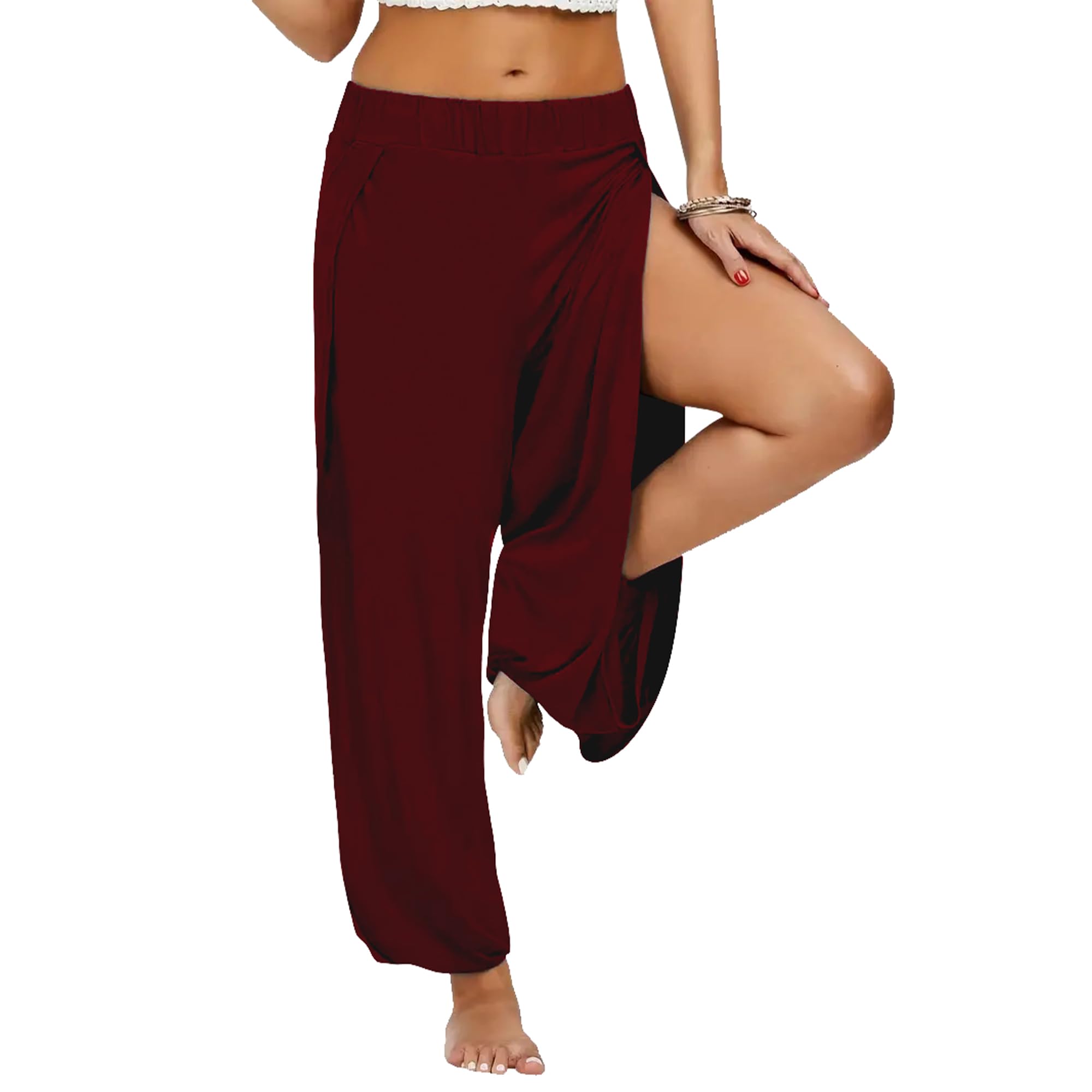 Pantalones harén para mujer con doble abertura alta, pantalones de yoga, pilates, baile, hippie, envolvente, playa, pareo