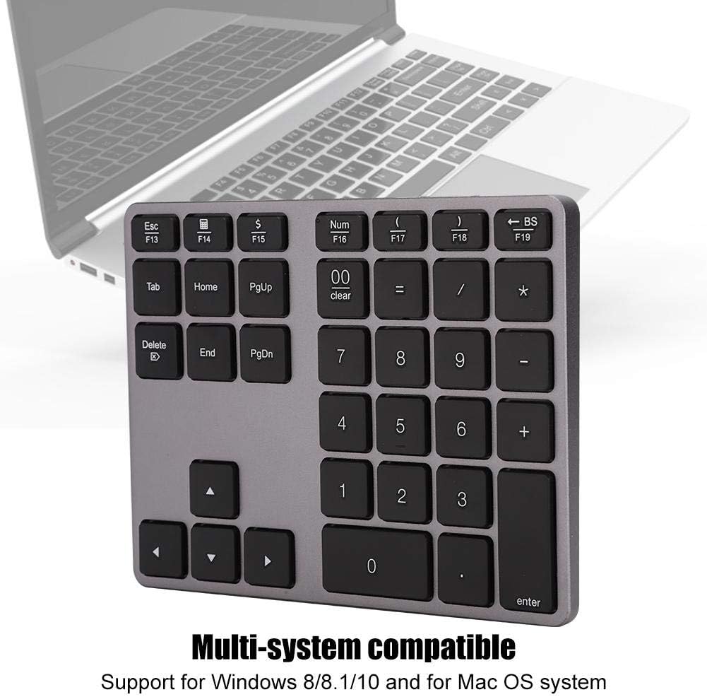 Numeric Keypad, Aluminum Alloy 35 Keys Numeric Keypad Rechargeable Wireless Ultra Thin Keyboard Compatible with Bluetooth 5.0 for Tablet/Laptop(Iron Gray)