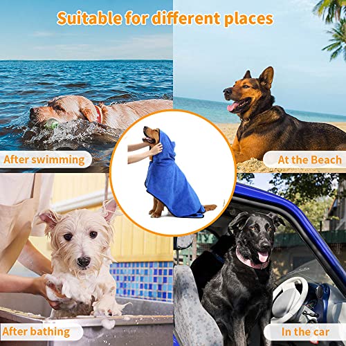Bonawen Dog Easy Wear Dog Towel Luxuriously Soft 100% Microfiber Pet Bathrobe Super Absorbent With Waist Belt&Hood(Blue,M) #TOP2