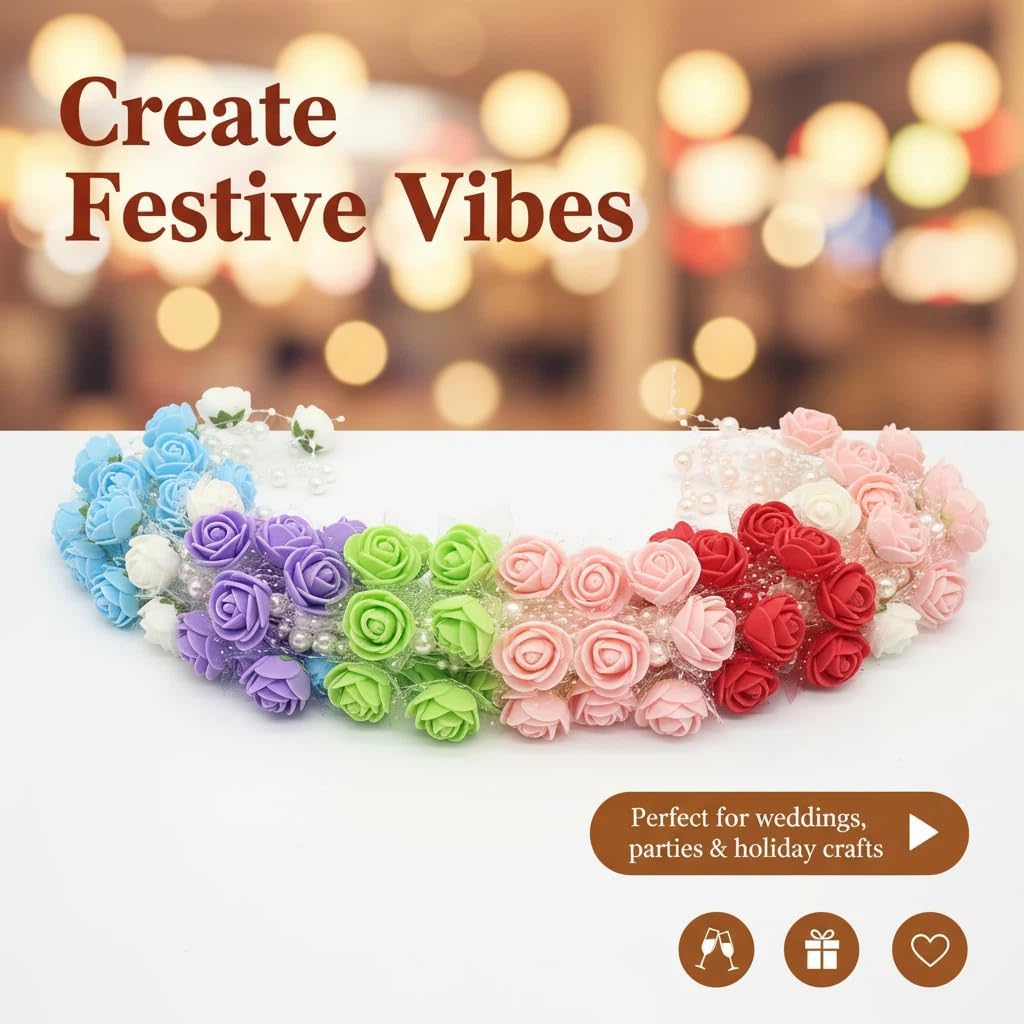 4PCS Rose Pearl Garland, Pearl Spool String of Pearls Rose Ribbon String Chain Decorative Artificial Flower for Wedding, Party, Christmas Flower Tree and DIY Decoration (8m/26 ft) (Multicolor A) image 4