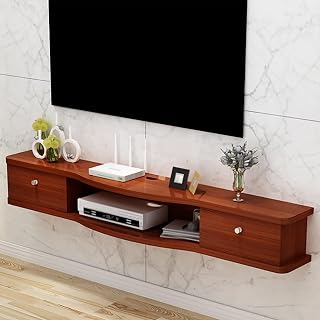 Soporte de pared para TV Sospeso, centro de entretenimiento multimedia con 2 cajones, color marrón y rojo, 100 x 24 x 18 cm, diseño que ahorra espacio