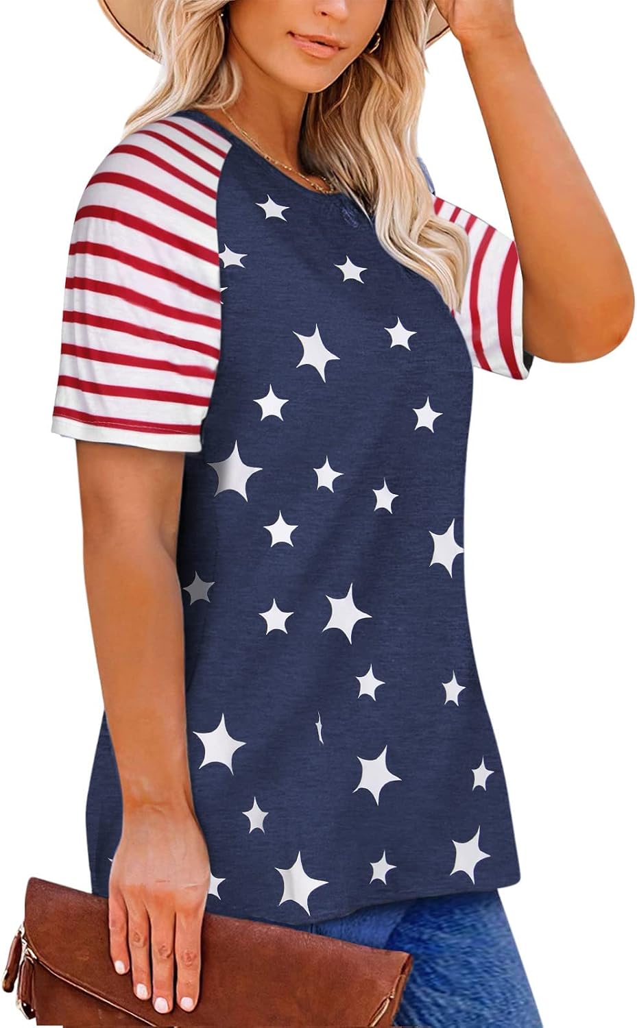 Plus Size Women American Flag Shirt Flag Striped Star Graphic 4th of July Tops Independence Day Tee