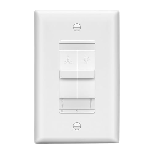 LIDER Combinación de interruptor de luz y control de ventilador de 3 velocidades, interruptor combinado de luz y ventilador, polo único, 120 V,