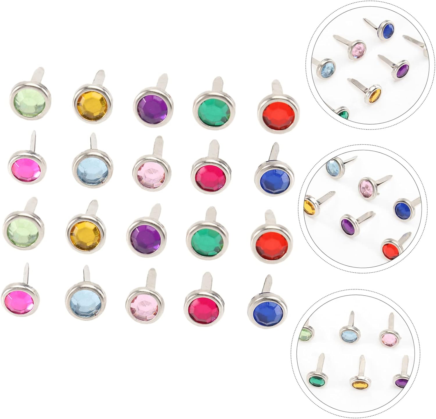 BEBEMOKO 100pcs Mini Round Brads for Scrapbooking and Paper Crafts Easy to Use Metal Fasteners for Projects and Stamping Random Set