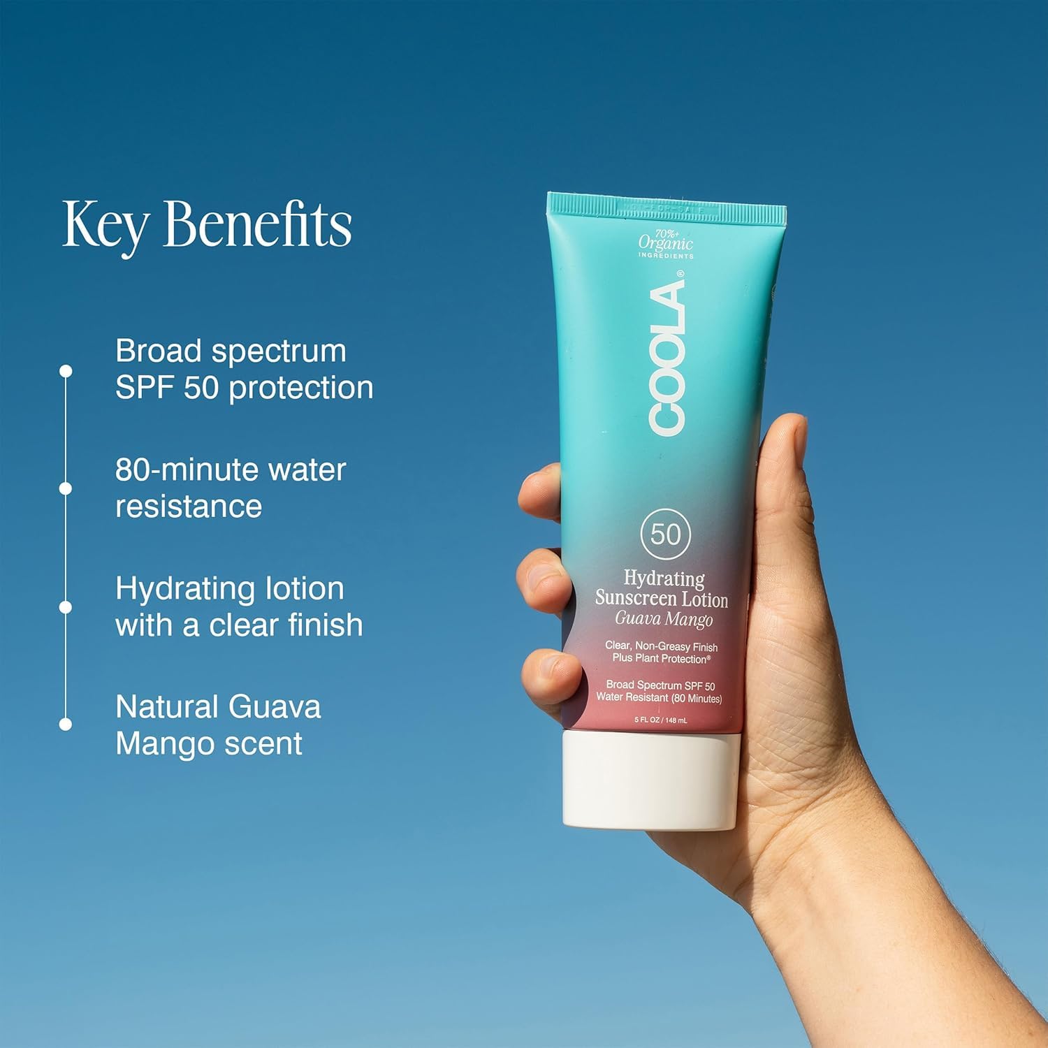 COOLA Organic Sunscreen SPF 50 Sunblock Body Lotion, Dermatologist Tested Skin Care for Daily Protection, Vegan and Gluten Free, Guava Mango, 5 Fl Oz