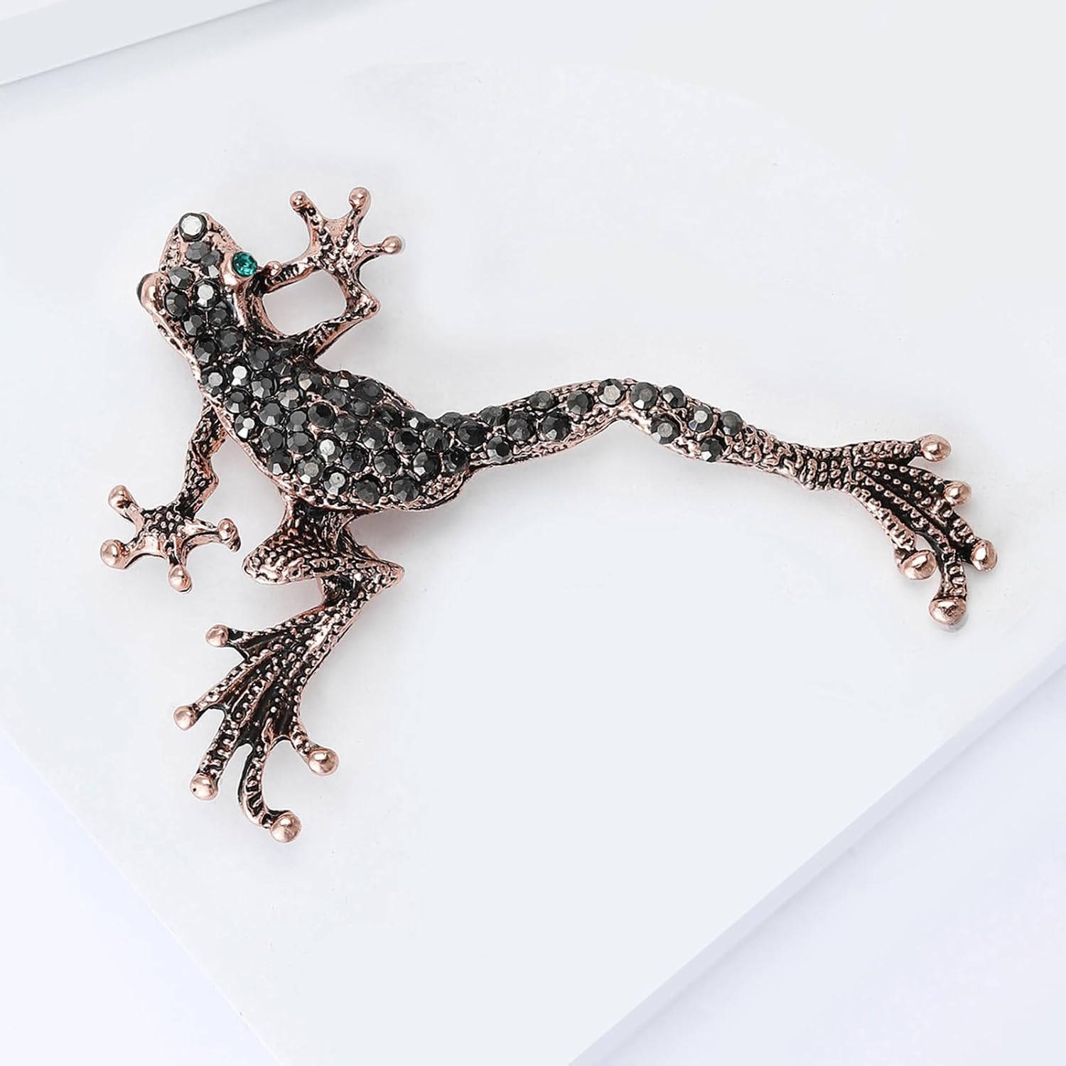 Frog Brooch Pin, Green & Black Crystals Rhinestone Frog Jewelry, Cute Animal Gift for Women, Gift for Her, Lapel Pin image 5