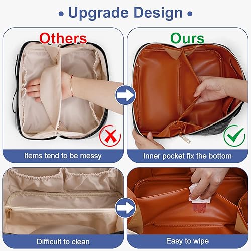 Miniatura 4 de Cessfle Bolsa de maquillaje de viaje, bolsa de maquillaje a cuadros, bolsa de cosméticos de gran capacidad, bolsa de maquillaje paralela, bolsas de