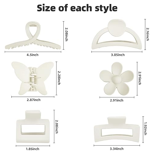 Miniatura 3 de Pinzas de garra blanca paquete de 6 pinzas de pelo blancas para cabello fino mate antideslizante pinzas de mandíbula de plátano mariposa accesorios