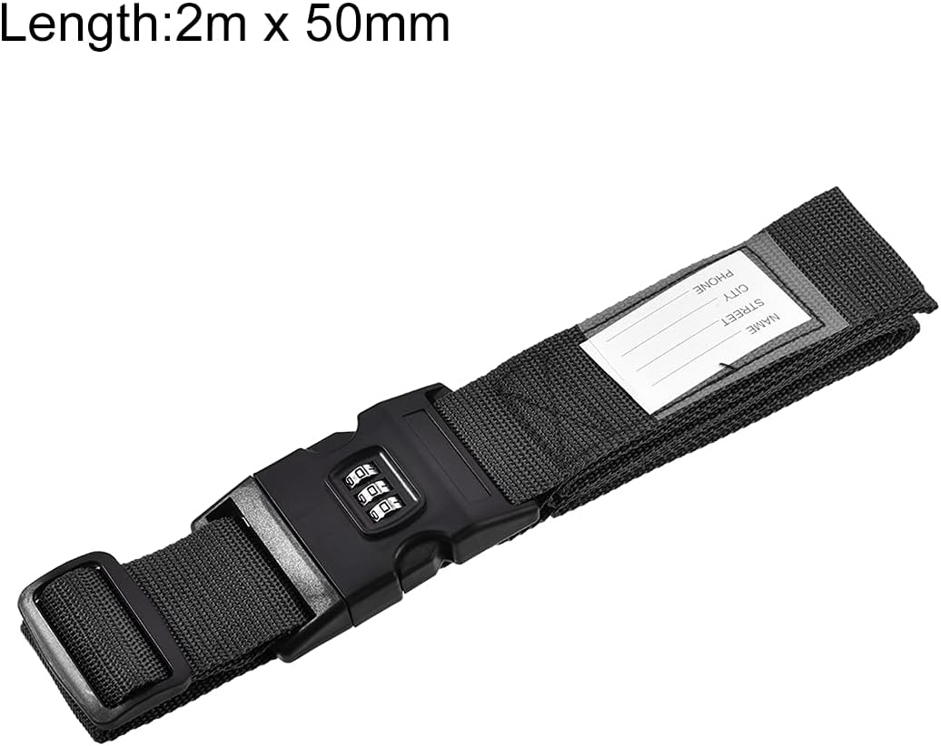 sourcing map Luggage Strap Suitcase Belt with Buckle, Combination Lock, 2Mx5cm Adjustable PP Travel Packing Accessory, Black - Image 3