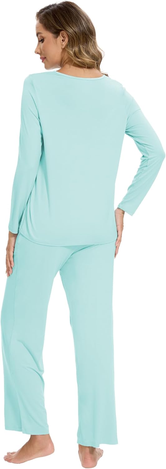 GYS Women's Pajama Sets Viscose from Bamboo Lace Trim Long Sleeve Sleepwear Soft Pjs Lounge Sets with Pockets - Image 2