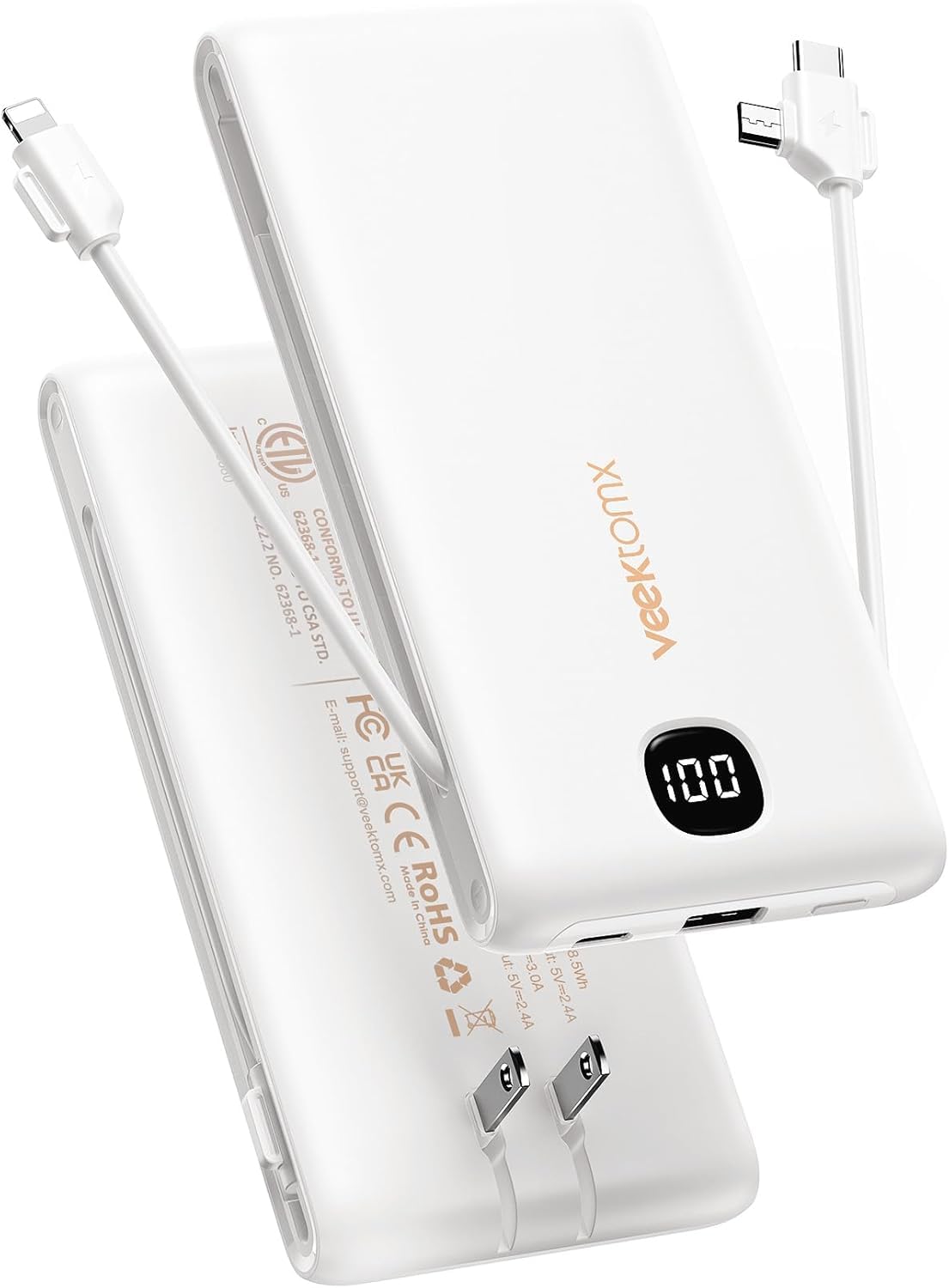 VEEKTOMX Portable Charger Travel Charger, for iPhone Built in Cables and Wall Pl...